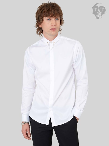 Twisted Tailor White Lynton Skinny Fit Collar Bar 100% Cotton Shirt (AD9496) | 172 zł