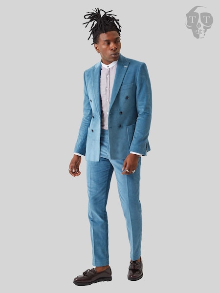 Twisted Tailor Blue Slim Fit Aston Corduroy Double Breasted 100% Cotton Jacket (AD9498) | €198