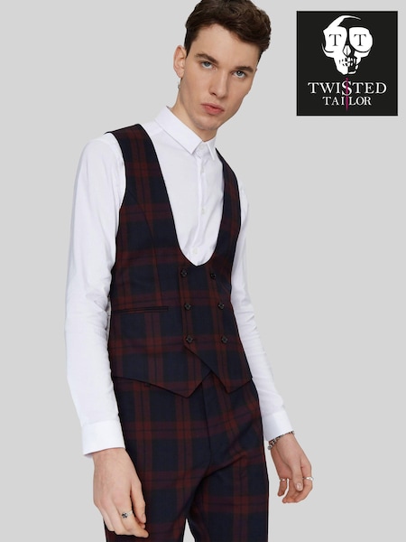 Twisted Tailor Skinny Fit Ginger Tartan Waistcoat (AD9586) | 364 LEI
