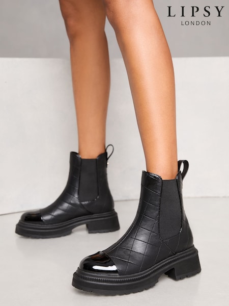 Lipsy Quilted Toecap Faux Leather Chunky Chelsea Boots (AD9649) | 83 €