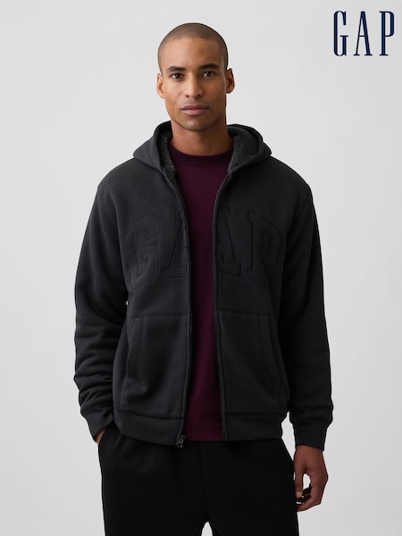 Μαύρο - Regular Gap Relaxed Logo Sherpa-lined Zip-up Hoodie