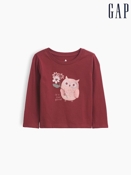 Burgundy Owl - Gap Graphic Long Sleeve T-shirt (6mths-5yrs)