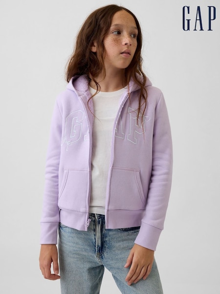 Lilac Purple Bow - Gap Sherpa-lined Logo Zip-up Hoodie (4-13yrs)