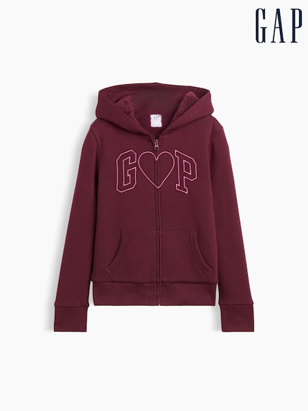 Burgundijas sarkanā sirds - Gap Sherpa-lined Logo Zip-up Hoodie (4-13yrs)
