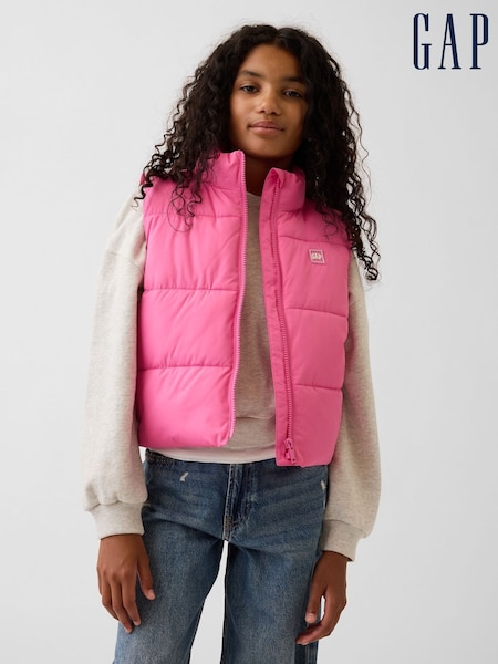 Pink - Gap Relaxed Puffer Vest (4-13yrs)