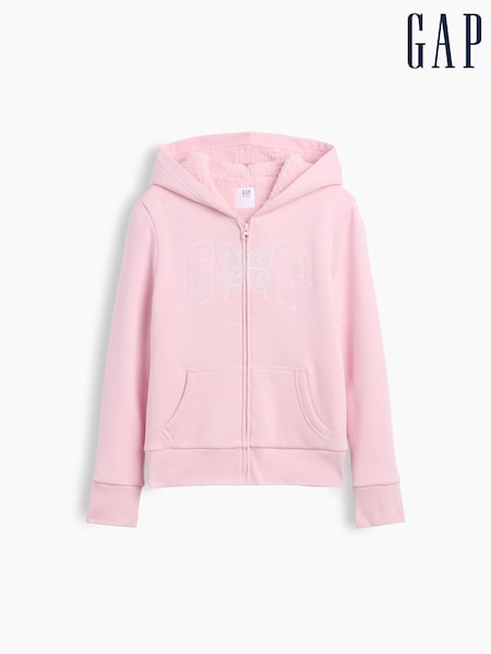 Rosa con farfalle - Gap Sherpa-lined Logo Zip-up Hoodie (4-13yrs)