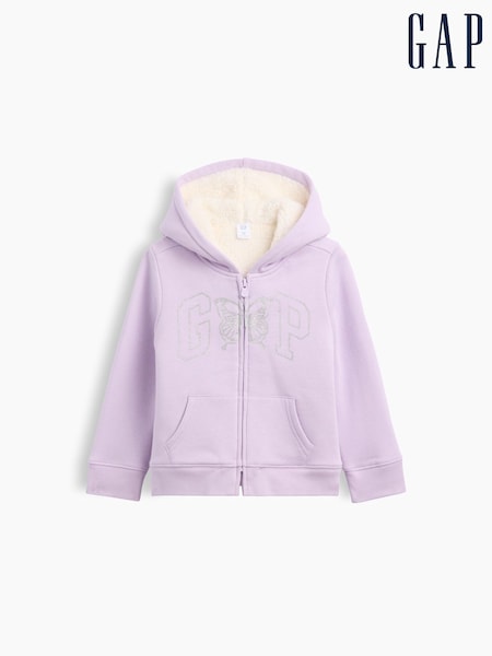 Fialová s motýlem - Gap Sherpa-lined Logo Zip-up Hoodie (6mths-5yrs)
