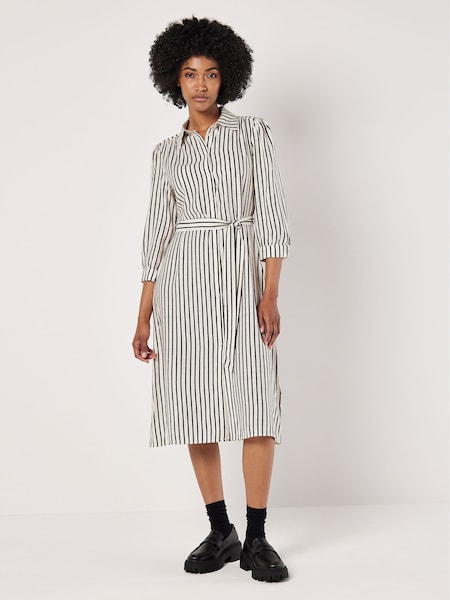 Apricot Grey Stripe Gathered Sleeve Midi Dress (AD9808) | €27