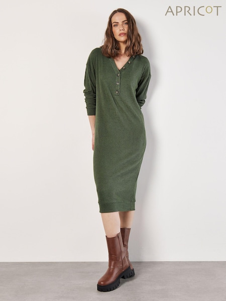 Apricot Green Button Thru Ribbed Midi Dress (AD9823) | €21.50