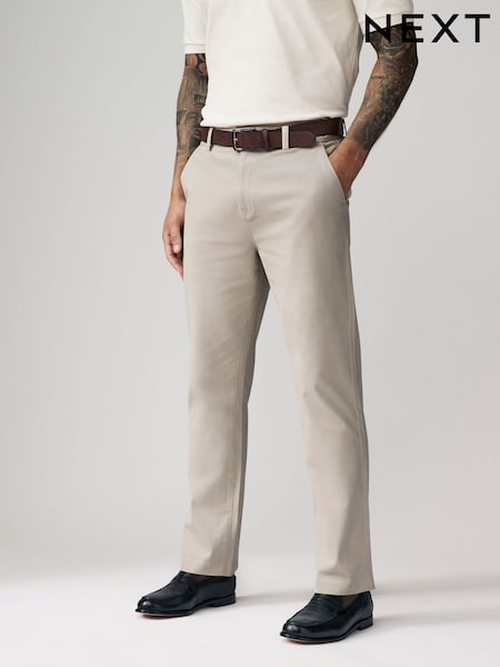 Light Stone Straight Fit Belted Soft Touch Chino Trousers (AD9946) | €34