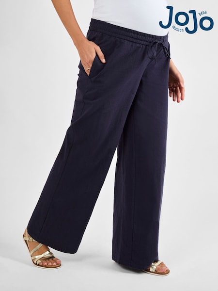 JoJo Maman Bébé Navy Maternity Linen Blend Trousers (AD9954) | ₪199