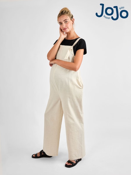 JoJo Maman Bébé Stone Wide Leg Maternity Linen Dungaree (AD9956) | €73