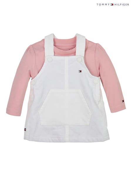 Tommy Hilfiger White 100% Cotton Monotype Corduroy Dungaree Dress Set (AE0280) | AED189