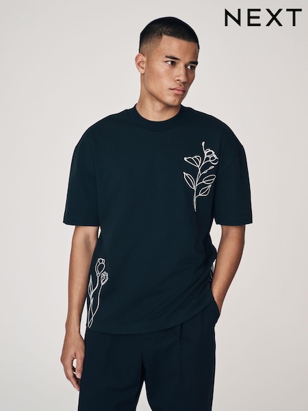 Black Floral Embroidery Relaxed Fit T-Shirt (AE0309) | €12