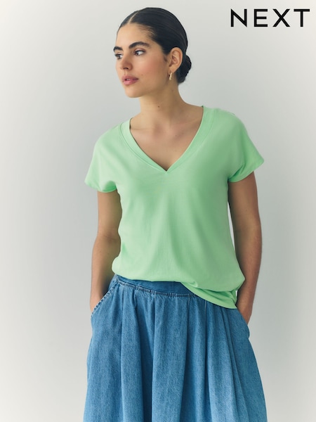 Aqua Green V-Neck Cap Sleeve T-Shirt (AE0382) | 265 UAH