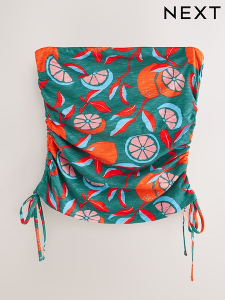 Green Lemon Print Ruched Tie Detail 100% Cotton Boobtube Top (AE0389) | 424 UAH