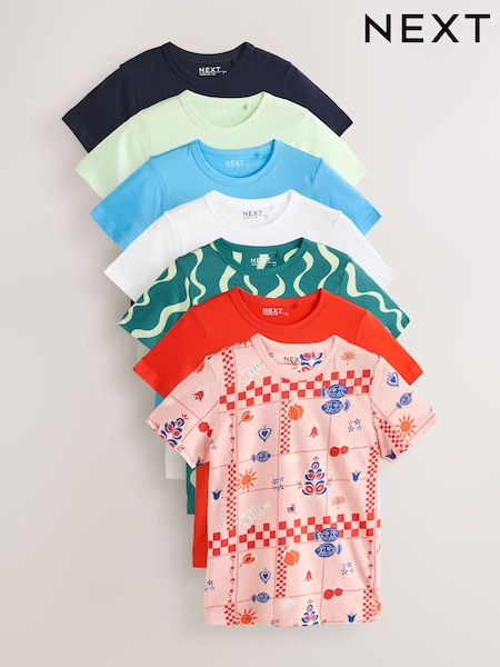Moniväriset kirkkaat värit - 100% Cotton Essential Short Sleeve T-Shirts 7 Pack (AE0395) | €54