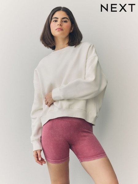 Raspberry Pink Washed Ribbed Shorter Length Cycling Shorts (AE0399) | 601 UAH