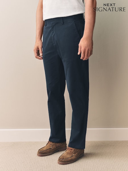 Navy Straight Fit Signature Supima Cotton Blend Chinos Trousers (AE0429) | €53