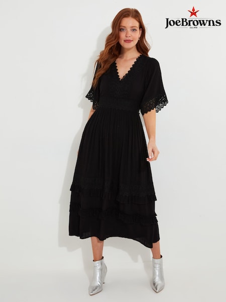 Joe Browns Black Petite Flattering Boho Lace High Low Hem Dress (AE0448) | AED204
