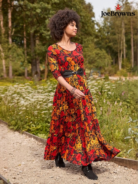 Joe Browns Orange Petite Muted Floral Print Crinkle Cotton Maxi Dress (AE0465) | €53