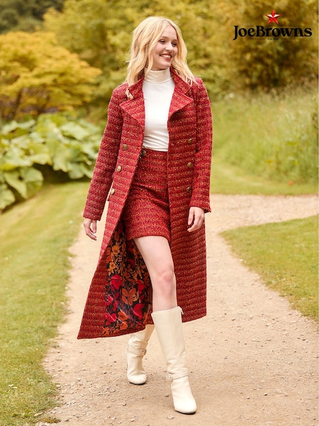 Joe Browns Orange Petite Textured Tweed Double Breasted Maxi Coat (AE0467) | 334 QAR