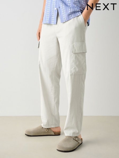 Cinza claro - Linen Cotton Cargo Trousers (AE3992) | R$ 305