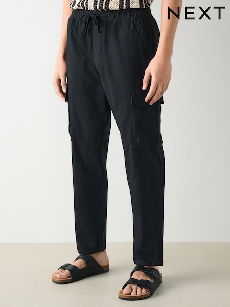 Preto - Linen Cotton Cargo Trousers (AE3993) | R$ 305