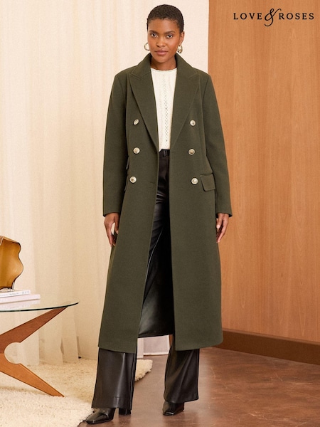 Love & Roses Double Breasted Hourglass Longline Coat (AE4149) | 479 LEI