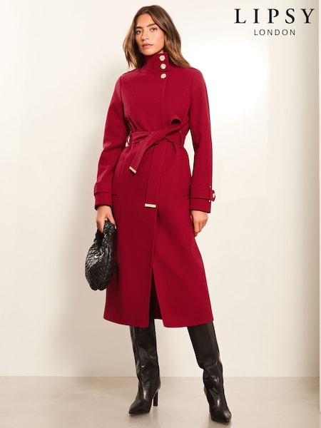 Lipsy Red Funnel Neck Belted Longline Coat (AE4156) | €123
