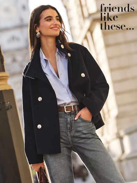 Marine - Friends Like These Short Funnel Neck Coat (AE4172) | CHF 110