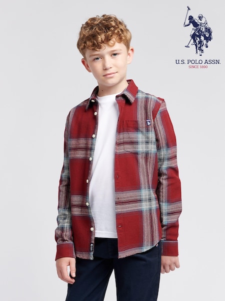 U.S. Polo Assn. Red Boys Ombre Check 100% Cotton Shirt (AE4178) | €60 - €72