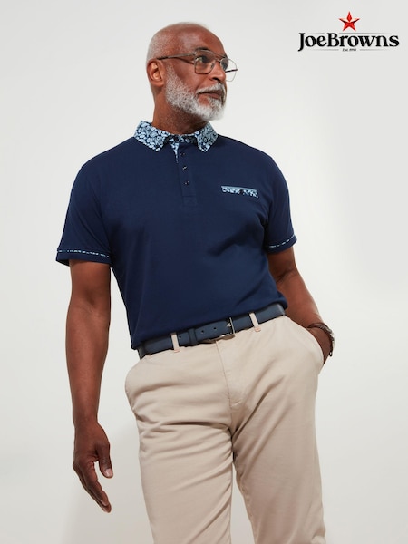 أزرق - Joe Browns 100% Cotton Paisley Print Contrast Collar Short Sleeve Polo Top (AE4186) | ‏233 د.إ.‏