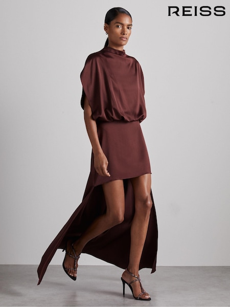 Бордовый - Reiss Edine Atelier Satin Stepped-Hem Dress (AE5538) | €629
