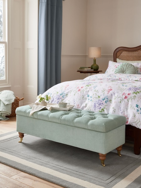 Laura Ashley Baron Chenille Pale Grey Green Ropsley Storage Ottoman Bench (AE5540) | €377