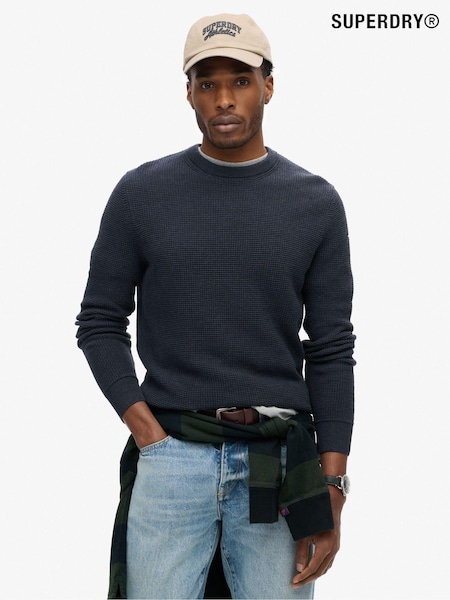 Superdry Blue Textured Crew Knit 100% Cotton Jumper (AE5545) | €45