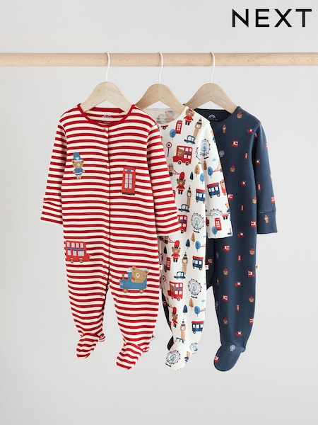 Rot/Blau - Baby Embroidered Sleepsuits 3 Pack (AE5601) | 28 € - 31 €