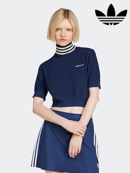 أزرق نيلي - تيشيرت قصير برقبة سلحفاة 100% قطن من adidas Originals (AE5755) | ‏30 ر.ع.‏