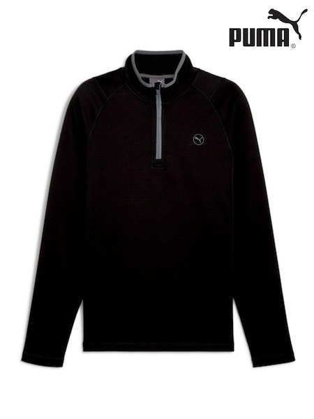 Puma Black Grey Mens Waffle Fleece Golf Quarter Zip Top (AE5869) | AED160