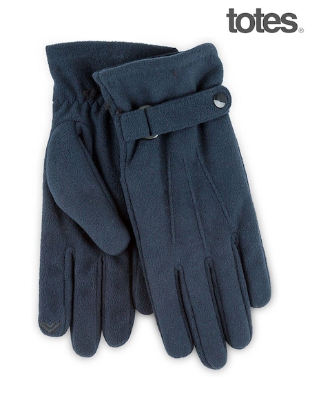 أزرق - Totes Mens Isotoner Fleece Smartouch Gloves with Strap (AE5933) | ‏9 ر.ع.‏
