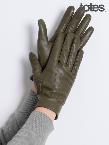 Totes Green 3 Point Smartouch Winter Leather Gloves (AE5945) | €25