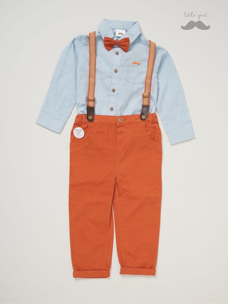 Little Gent Bow Tie Mock 100% Cotton Shirt and Trousers with Braces Outfit Set (AE5952) | AED163