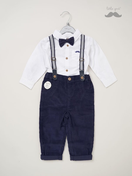 Little Gent Bow Tie Mock 100% Cotton Shirt and Trousers with Braces Outfit Set (AE5953) | 139 QAR
