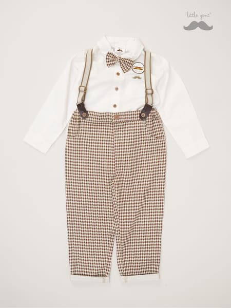 Little Gent Bow Tie Mock 100% Cotton Shirt and Trousers with Braces Outfit Set (AE5959) | R$ 275