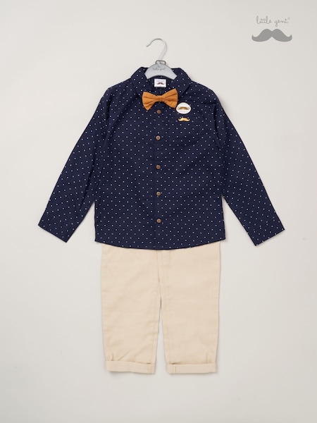Little Gent Bow Tie Mock 100% Cotton Shirt and Trousers with Braces Outfit Set (AE5969) | 139 QAR