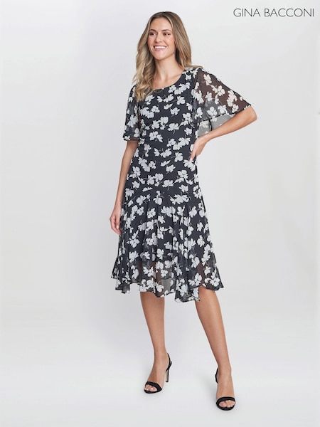 Gina Bacconi Annette Chiffon Black Dress (AE5973) | €106
