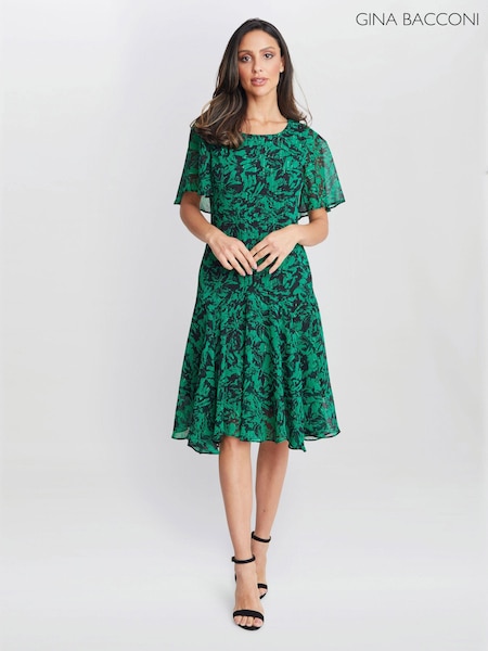Gina Bacconi Green Annette Chiffon Dress (AE5975) | 396 QAR