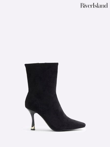 River Island Black Suedette Heeled Sock Boots (AE6029) | €56