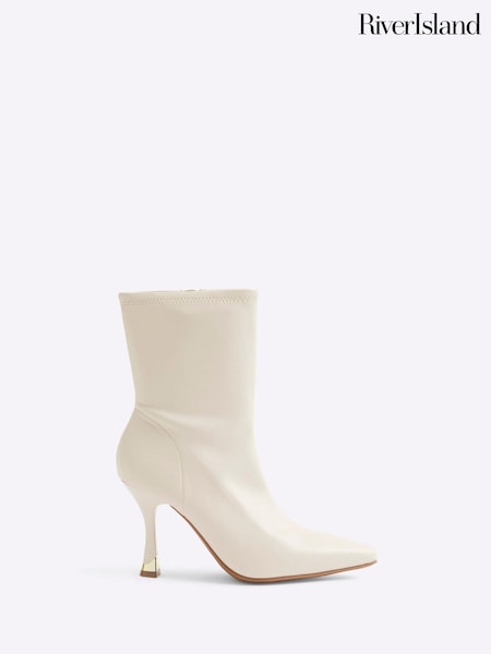 River Island Cream Faux Leather Heeled Sock Boots (AE6034) | AED128