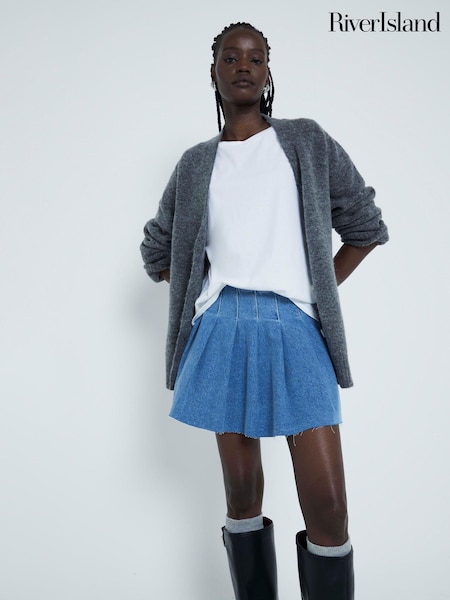 River Island Denim Pleated Mini Skirt (AE6037) | 133 LEI
